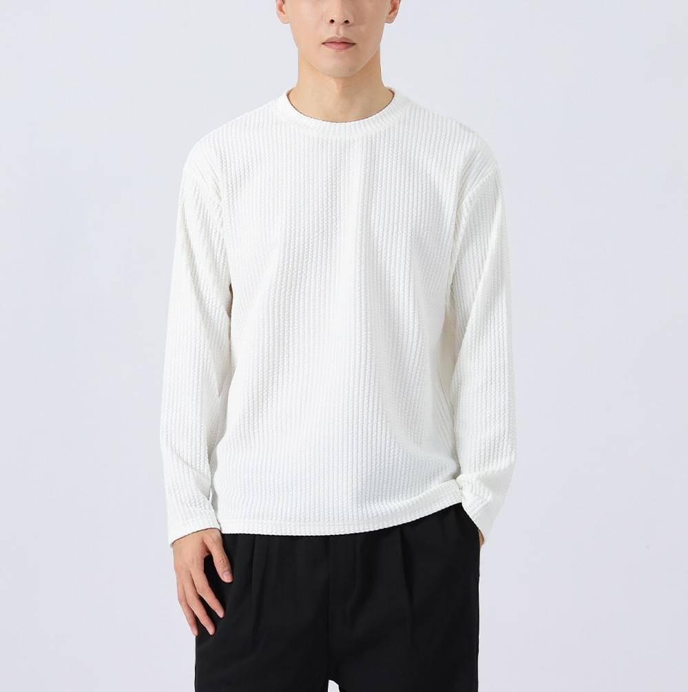 日系基礎純色粗線肌理紋理 長袖 T-Shirt [CBT-1224]