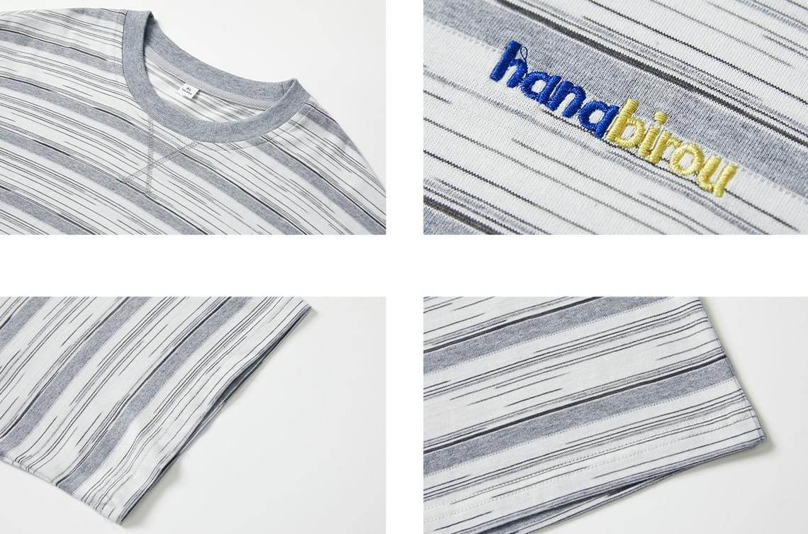 色系條紋撞色色彩細文字刺繡 純棉短袖 T-Shirt [SBT-1556]