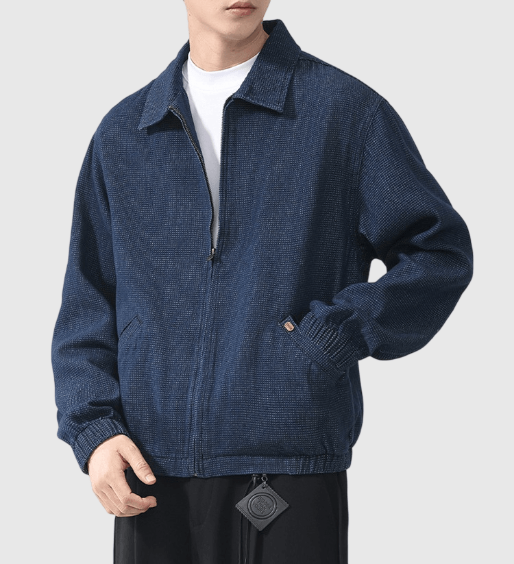 日系細格紋肌理紋理色織 長袖牛仔外套 [SBO-1533]