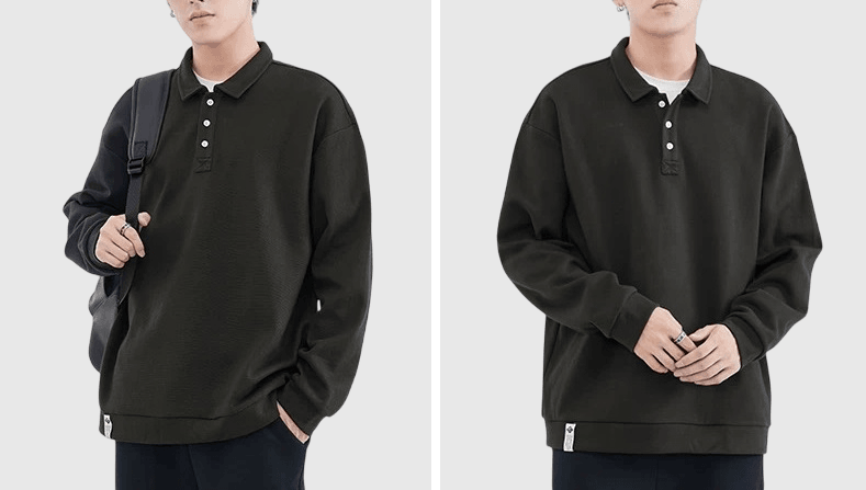 日系基礎純色鈕扣 POLO 重磅380g 長袖衛衣 [SBH-1100]