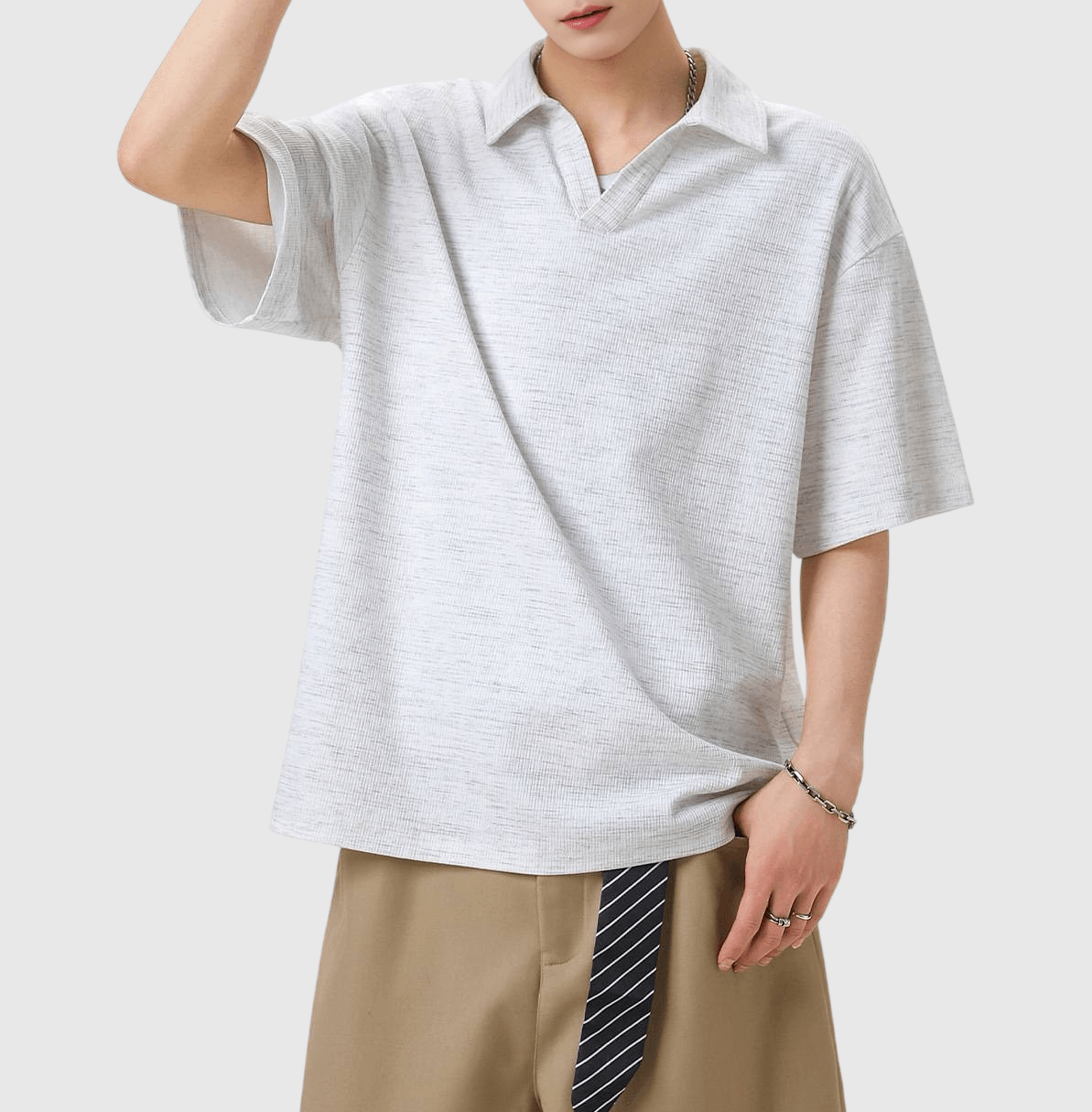 日系混色編織紋理設計 亨利領透氣短袖 T-Shirt [SBT-1551]