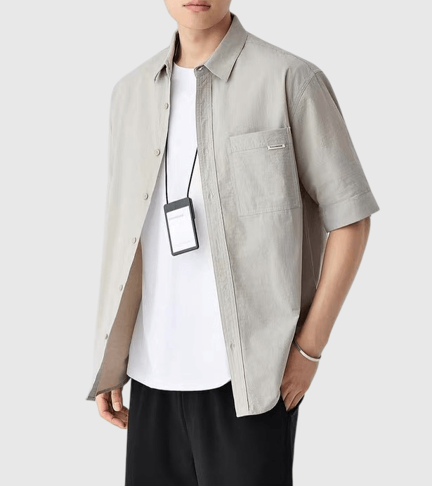 日系基礎前袋細標籤縫紉設計 透氣短袖恤衫 [SBS-1406]