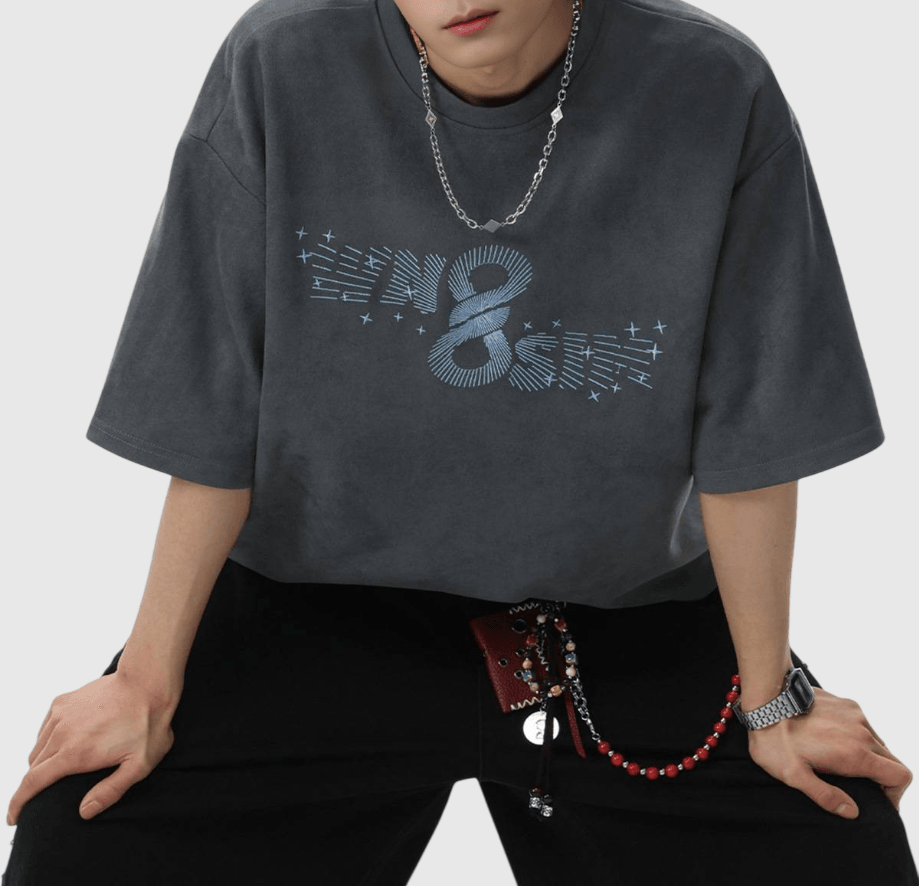 復古放射射線文字圖案印燙 絨面皮布短袖 T-Shirt [SBT-1487]