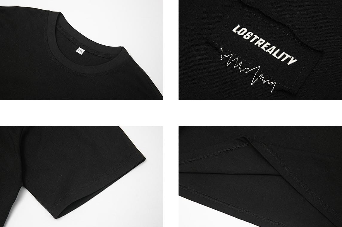 日系縫布細文字刺繡設計 純棉短袖 T-Shirt [SBT-1522]