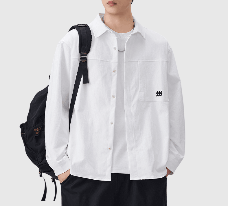 日系前袋細符號刺繡 透氣長袖恤衫 [SBS-1391]