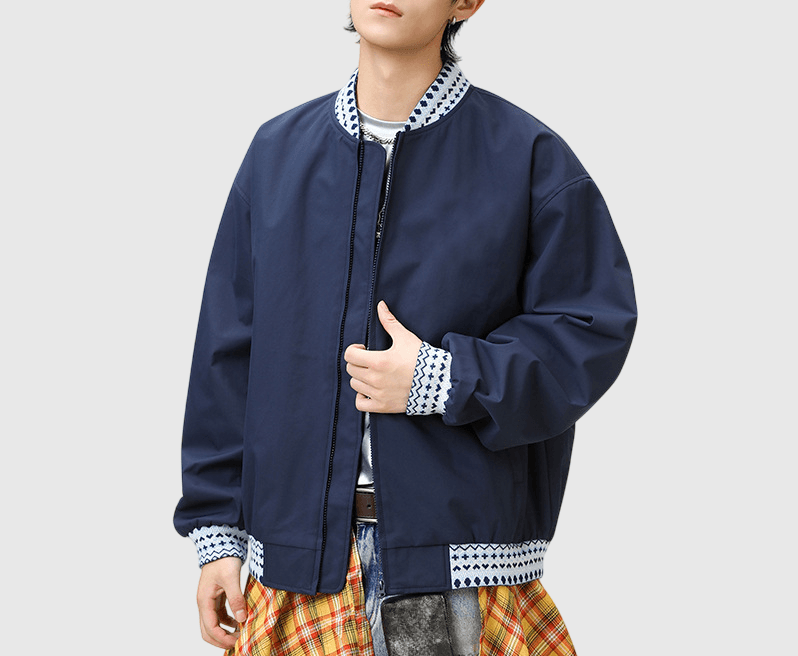 復古領口民族風圖案紋理 棒球外套 [SBO-1450]