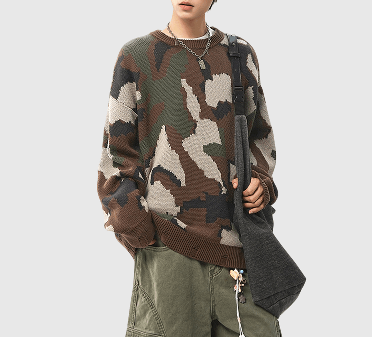 迷彩色系設計 純棉圓領針織冷衫 [CBK-1033]