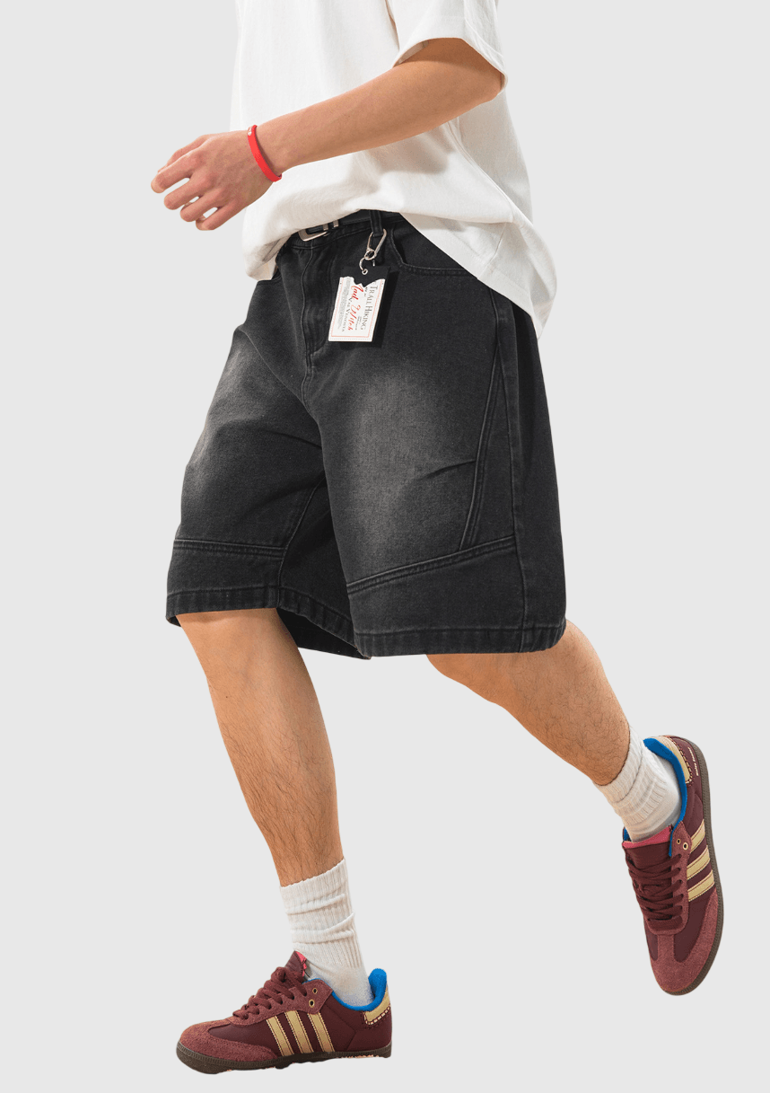 復古洗水立體分割縫線設計 牛仔短褲 [SBST-1153]