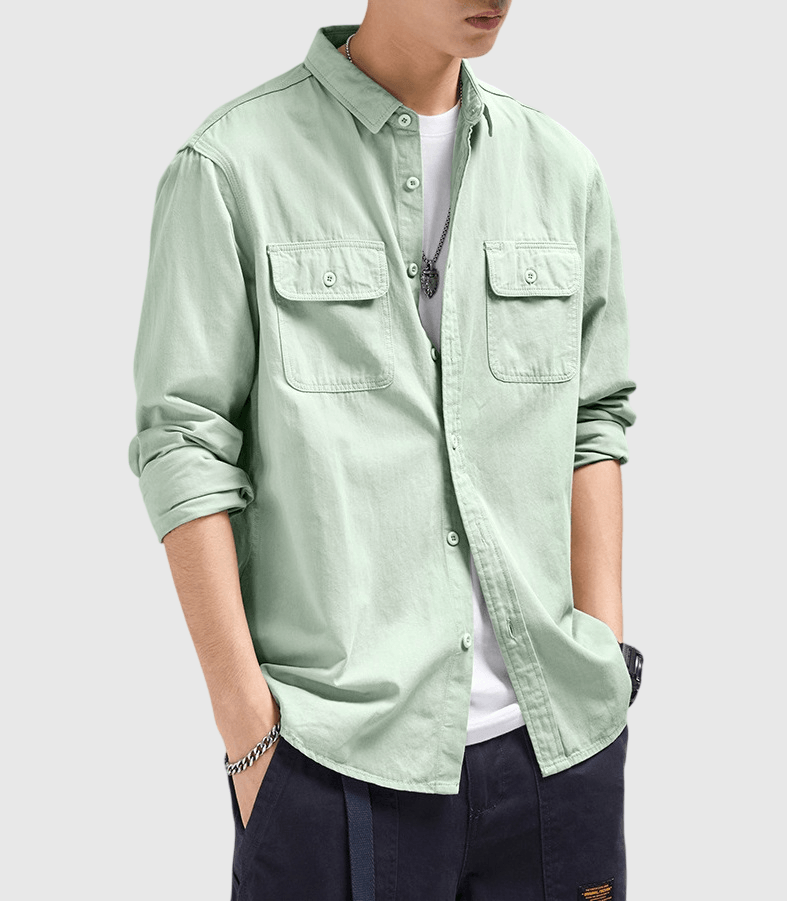 日系經典雙前袋鈕扣工裝 純棉長袖恤衫 [SBS-1074]