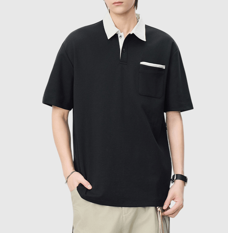 日系領口前袋撞色設計 短袖 POLO T-Shirt [SBT-1540]