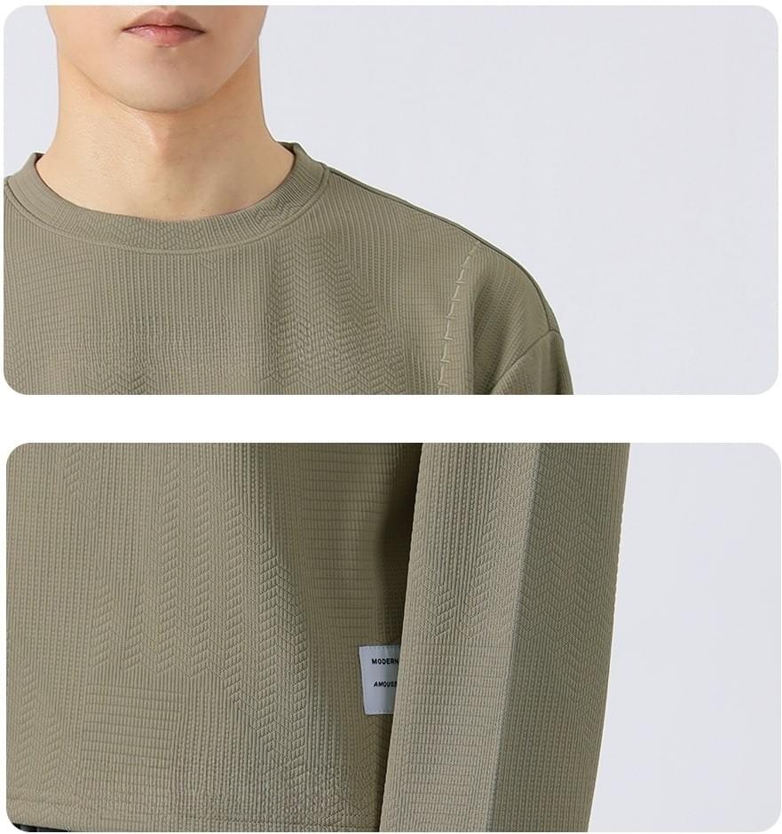 日係明線刺繡 肌理紋理長袖 T-Shirt [CBT-1115]