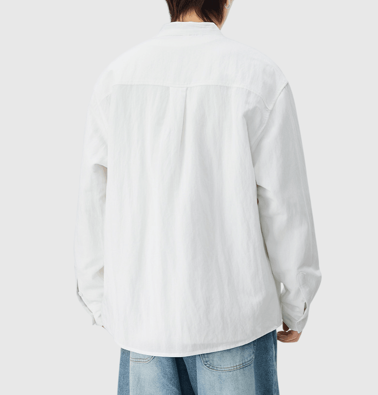 日系基礎微皺紋理 透氣半領長袖恤衫 [SBS-1390]