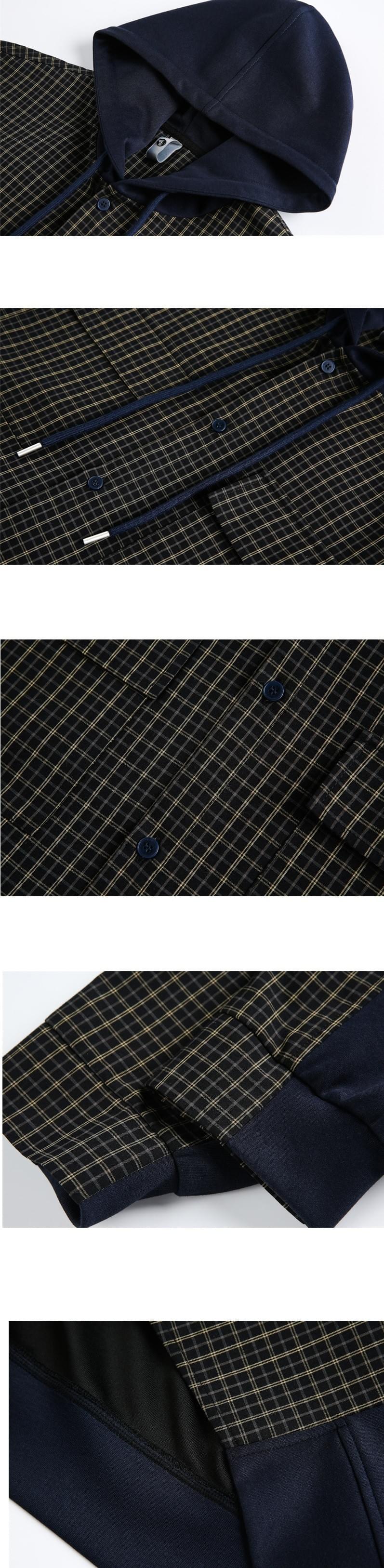 日系格仔紋理撞色拼布設計 透氣連帽長袖外套 [SBO-1515]