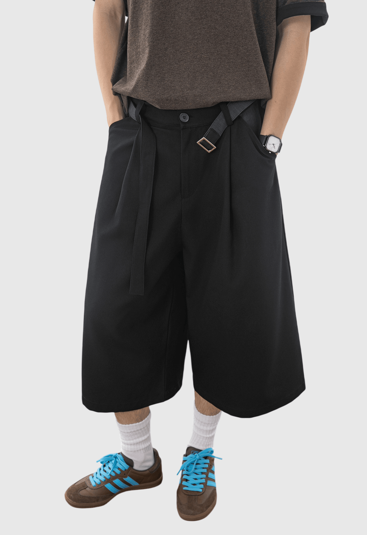 日系雙面色系腰帶設計  透氣垂感七分短褲 [SBST-1165]