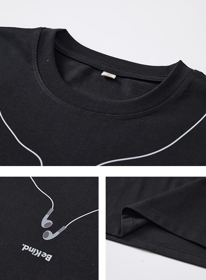 日系耳機圖案印燙工藝設計 純棉短袖 T-Shirt [SBT-1549]
