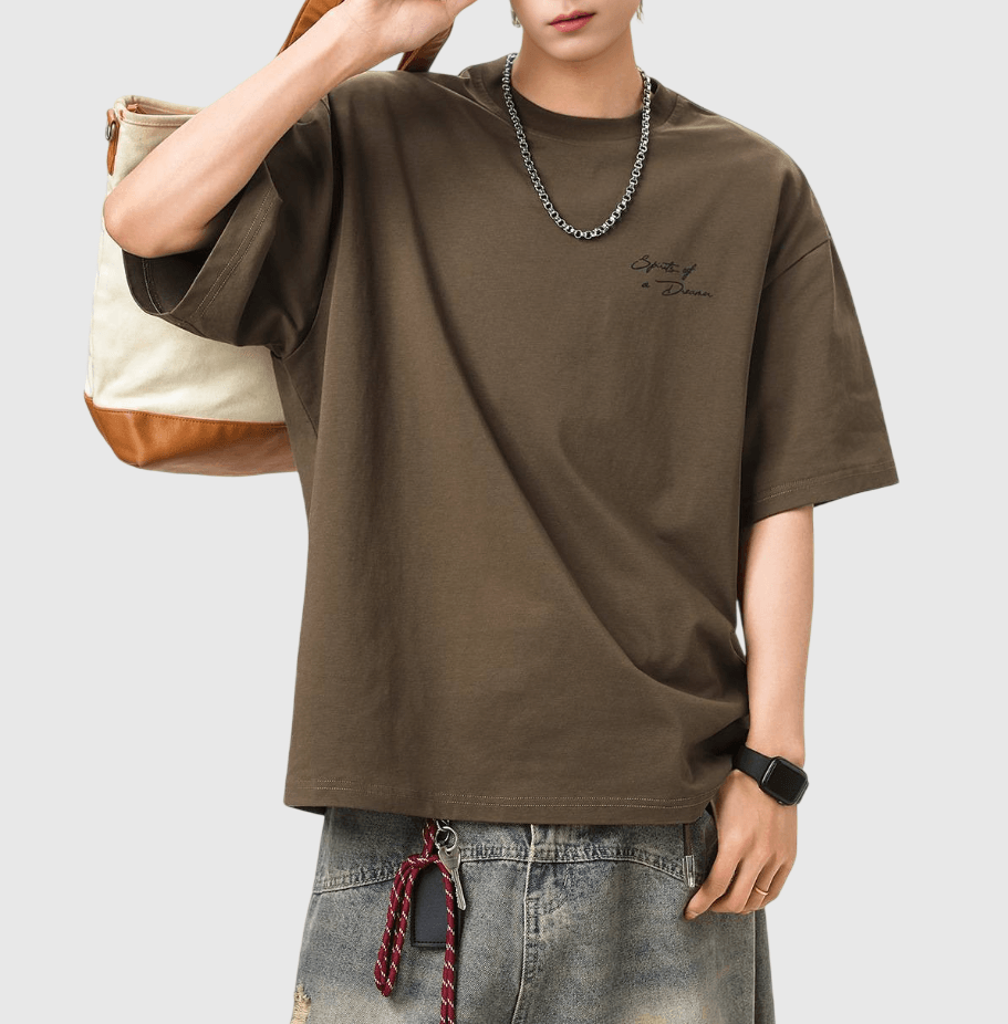 色系前後線條潦草文字印燙設計 純棉短袖 T-Shirt [SBT-1480]