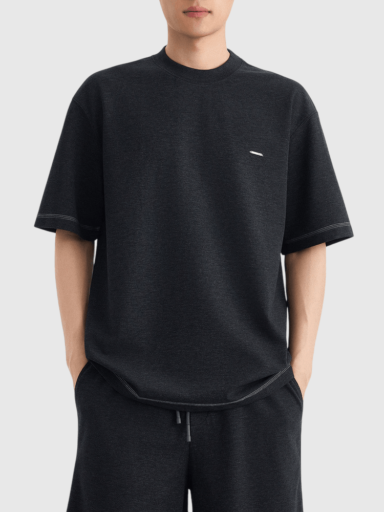 混色肌理紗織設計 仿牛仔布短袖 T-Shirt [CBT-1573]