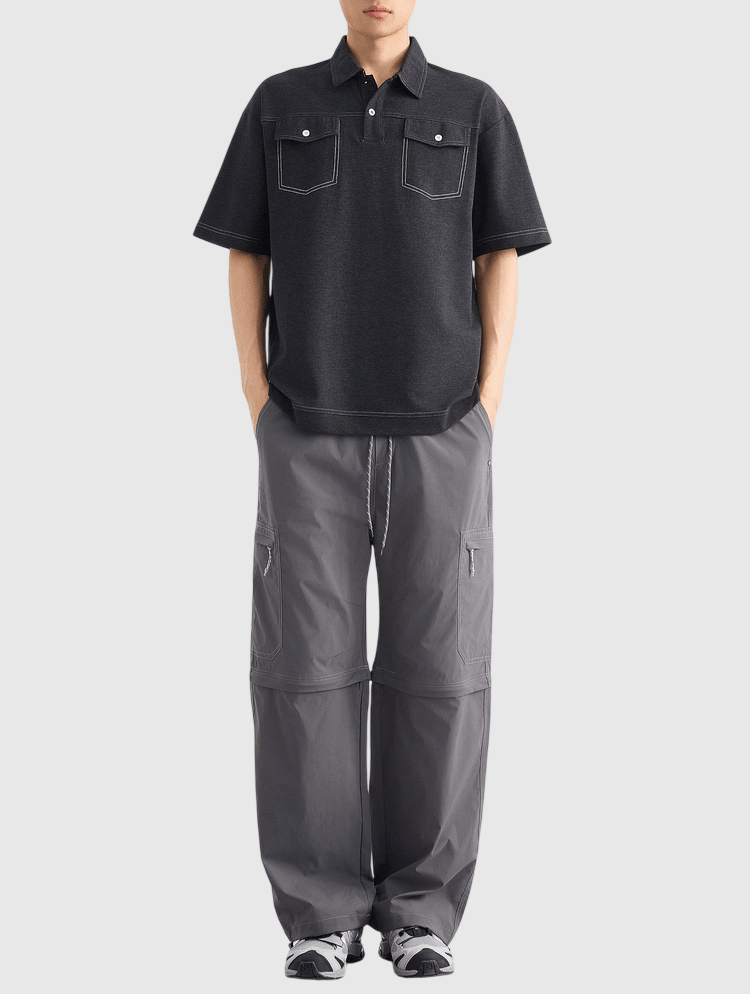 雙前袋撞色縫線設計 短袖 POLO T-Shirt [CBT-1287]