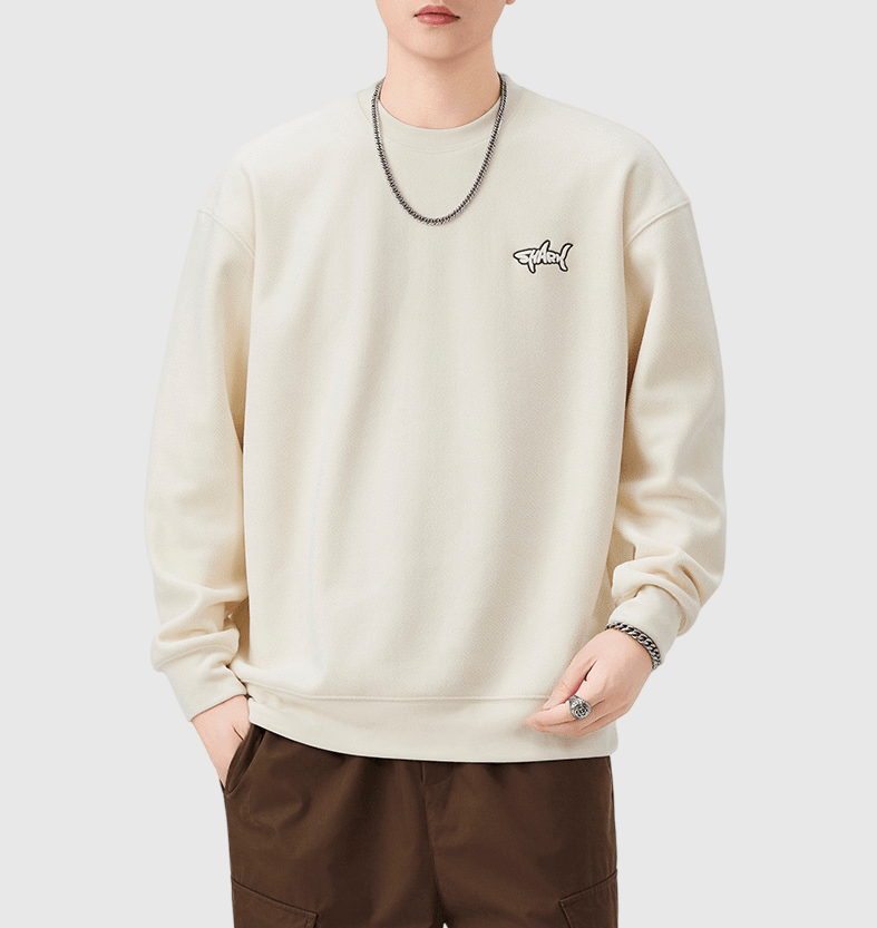 細鯊魚文字圖案刺繡設計 圓領長袖衛衣 [SBH-1328]