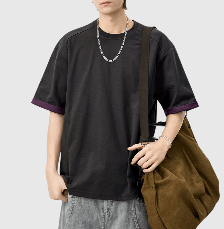 日系手袖撞色拼接設計 短袖T-Shirt [SBT-1534]