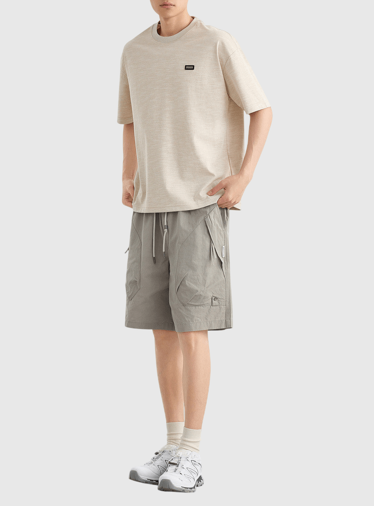 彩紗編織細金屬標籤縫紉設計 短袖 T-Shirt [CBT-1284]