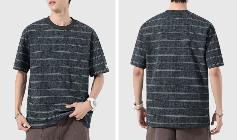 復古紮染橫間條紋設計 短袖 T-Shirt [SBT-1548]