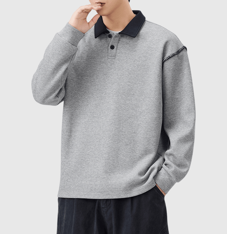 日系領口撞色手袖縫線設計 長袖 POLO T-Shirt [SBT-1469]