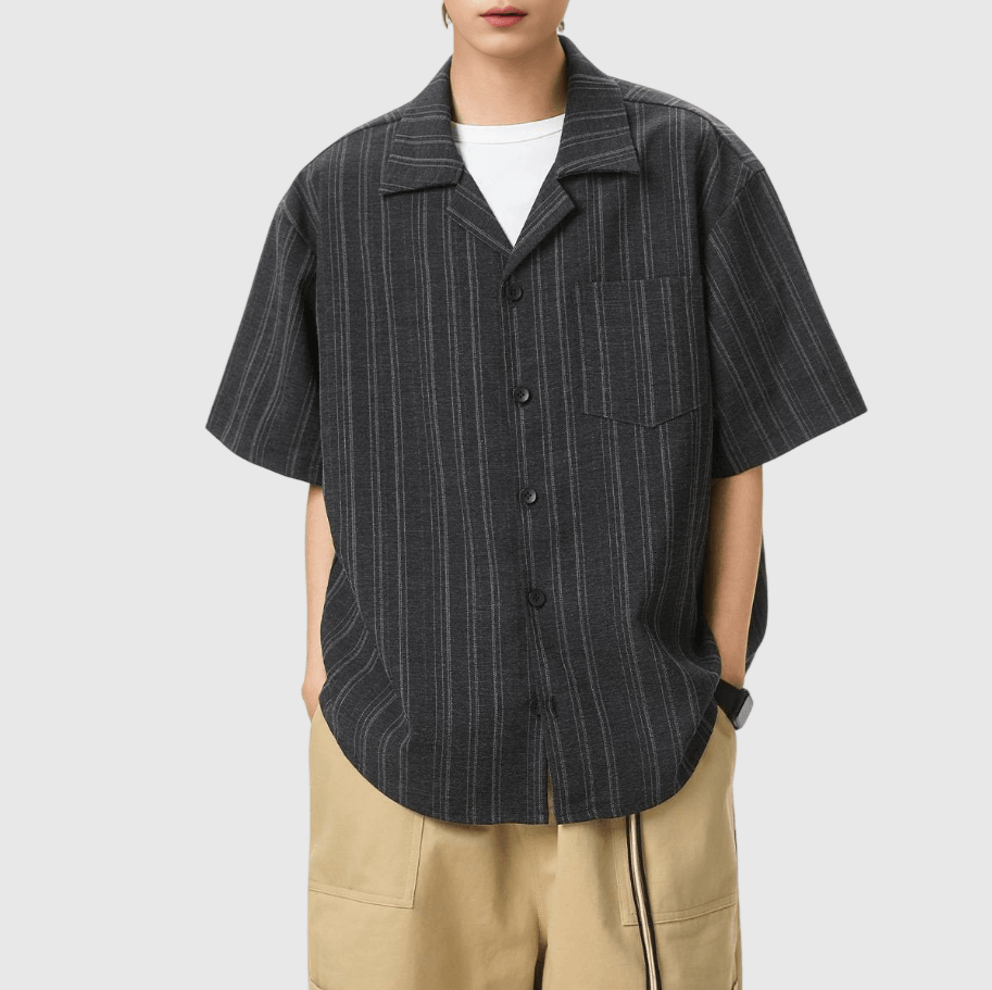 復古垂直條紋編織 垂感短袖恤衫 [SBS-1385]
