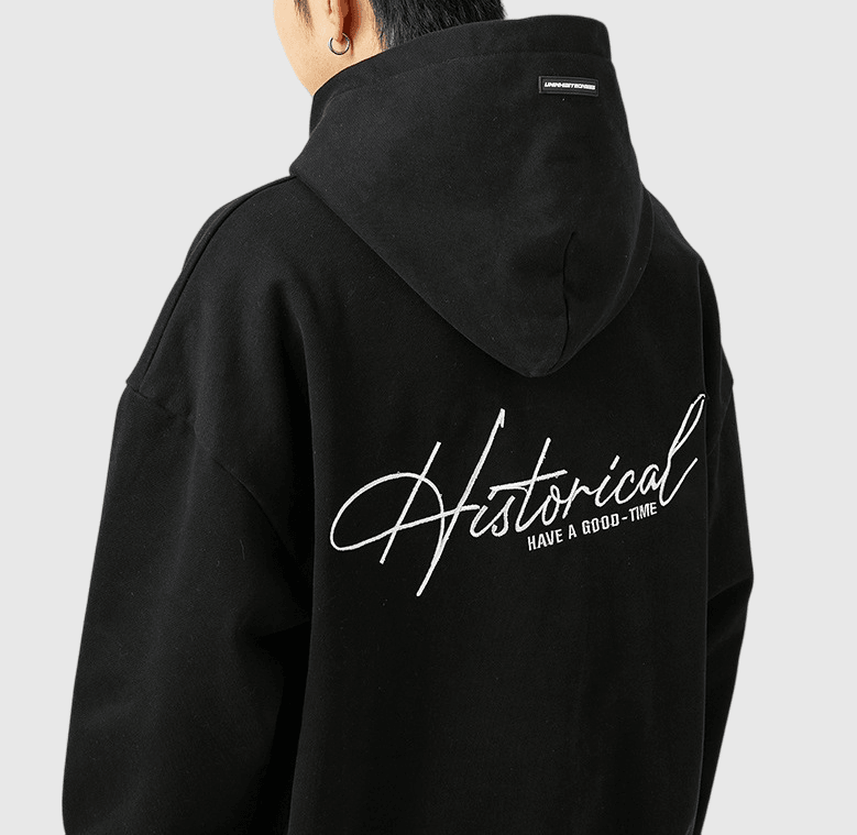 前後潦草文字刺繡 連帽長袖衛衣 [SBH-1192]