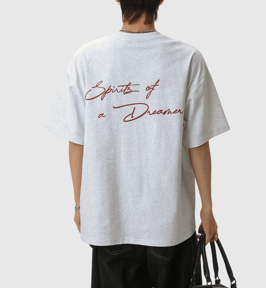 色系前後線條潦草文字印燙設計 純棉短袖 T-Shirt [SBT-1480]