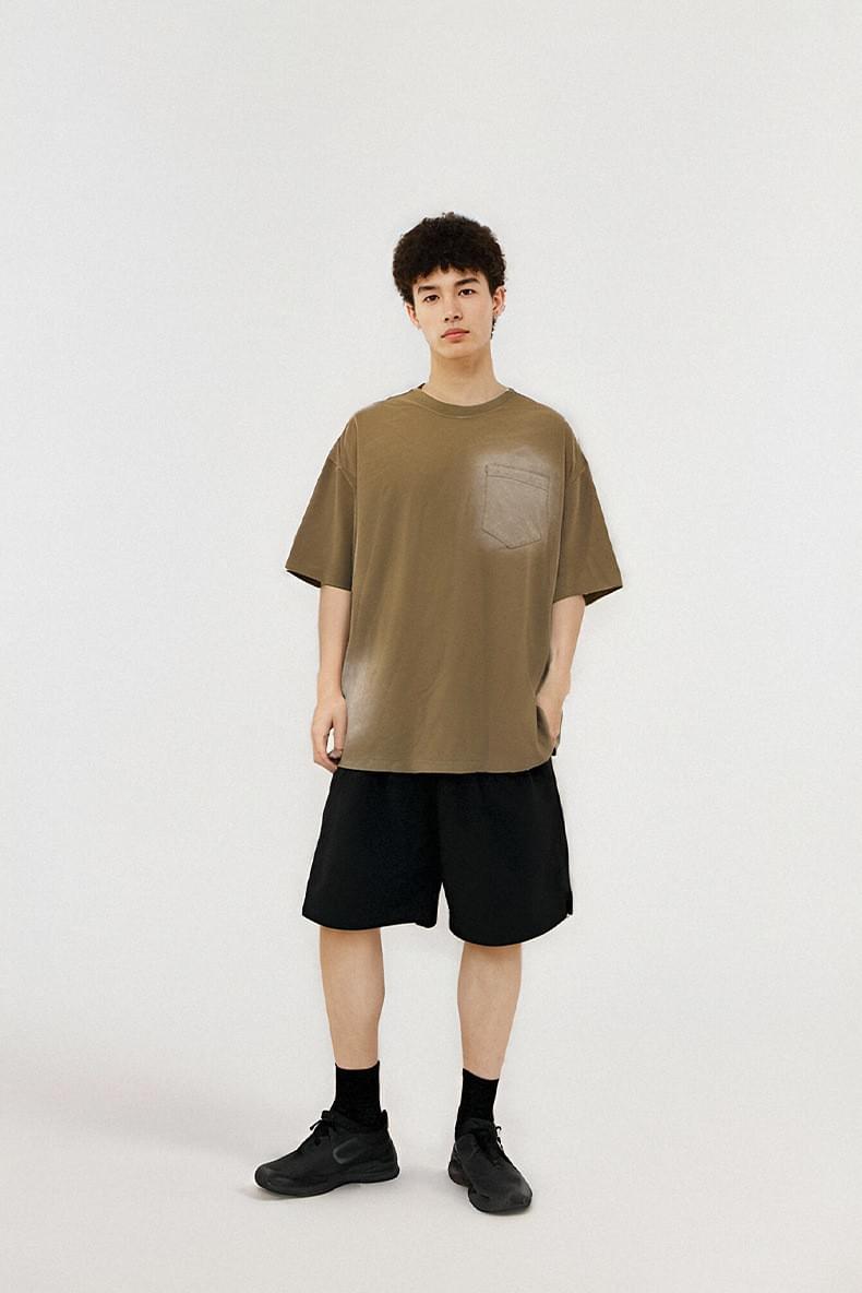 復古洗水噴色前袋 純棉短袖 T-Shirt [CBT-1113]