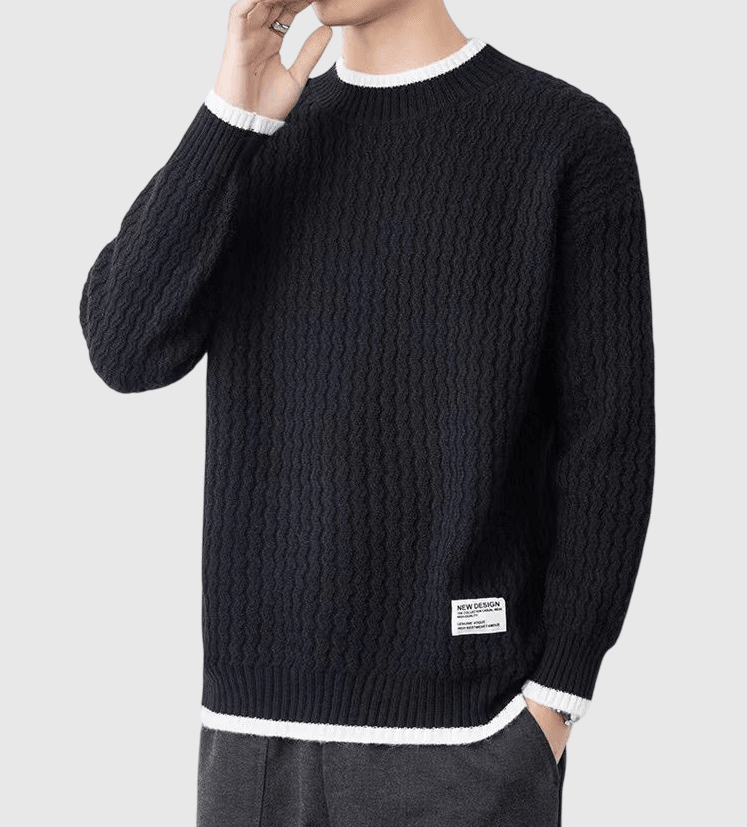 日系簡約條紋小撞色 圓領針織毛衣 [SBK-1031]
