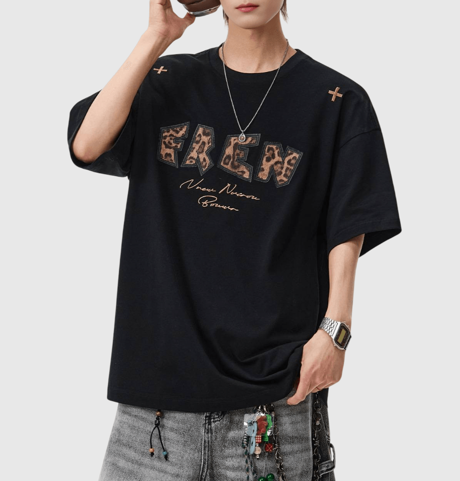 復古豹紋圖案立體印燙設計 純棉短袖 T-Shirt [SBT-1476]