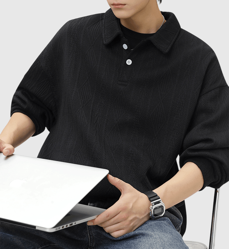 基礎提花紋理編織 重磅長袖 T-Shirt [SBT-1467]