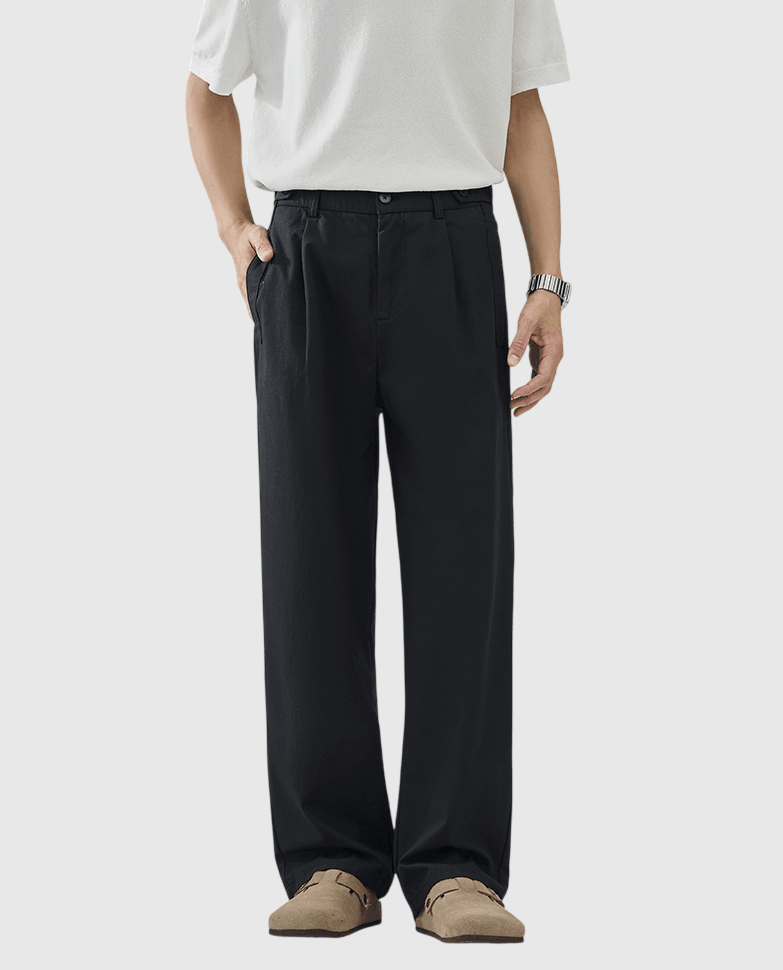 鈕扣腰袢帶設計 透氣闊腳直筒長褲 [CBP-1095]