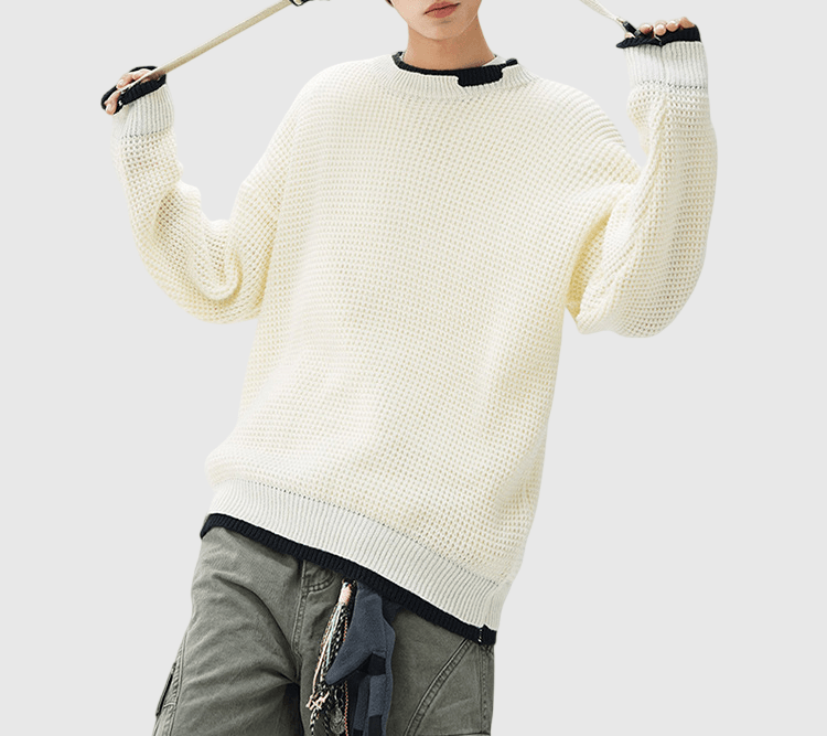 層次兩件式撞色設計 圓領針織冷衫 [CBK-1034]