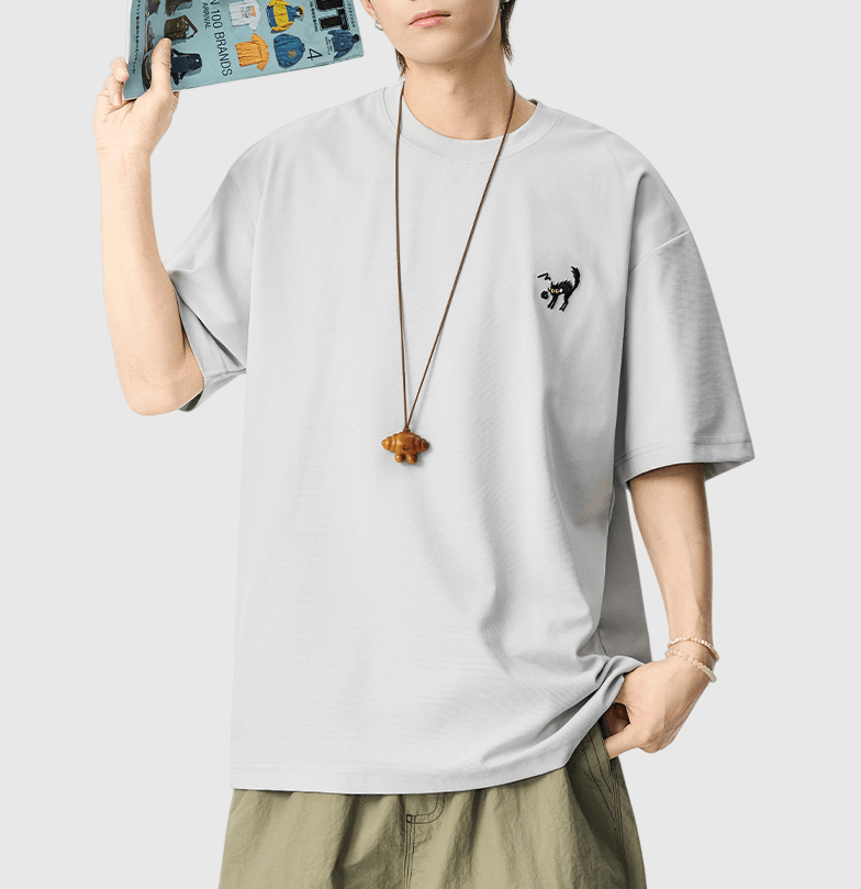 卡通貓仔細圖案刺繡 短袖 T-Shirt [SBT-1506]