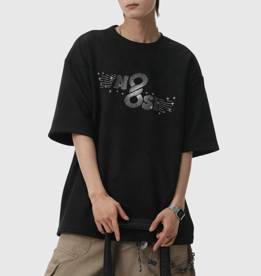 復古放射射線文字圖案印燙 絨面皮布短袖 T-Shirt [SBT-1487]