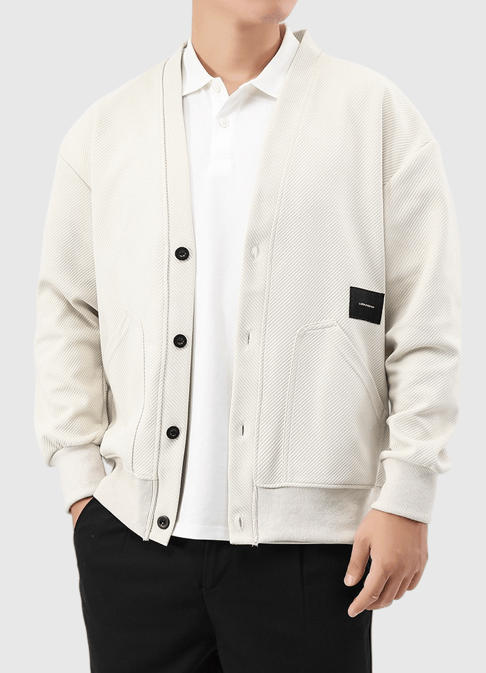 日系雙前袋暗斜紋 開胸針織長袖外套 [SBO-1067]