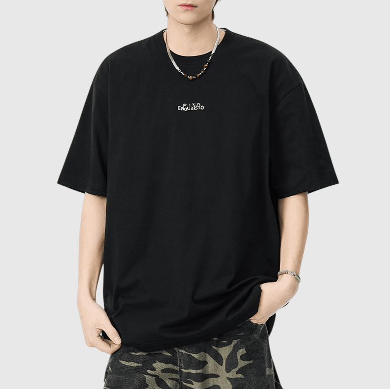  中身細文字刺繡設計 純棉短袖 T-Shirt [SBT-1509]