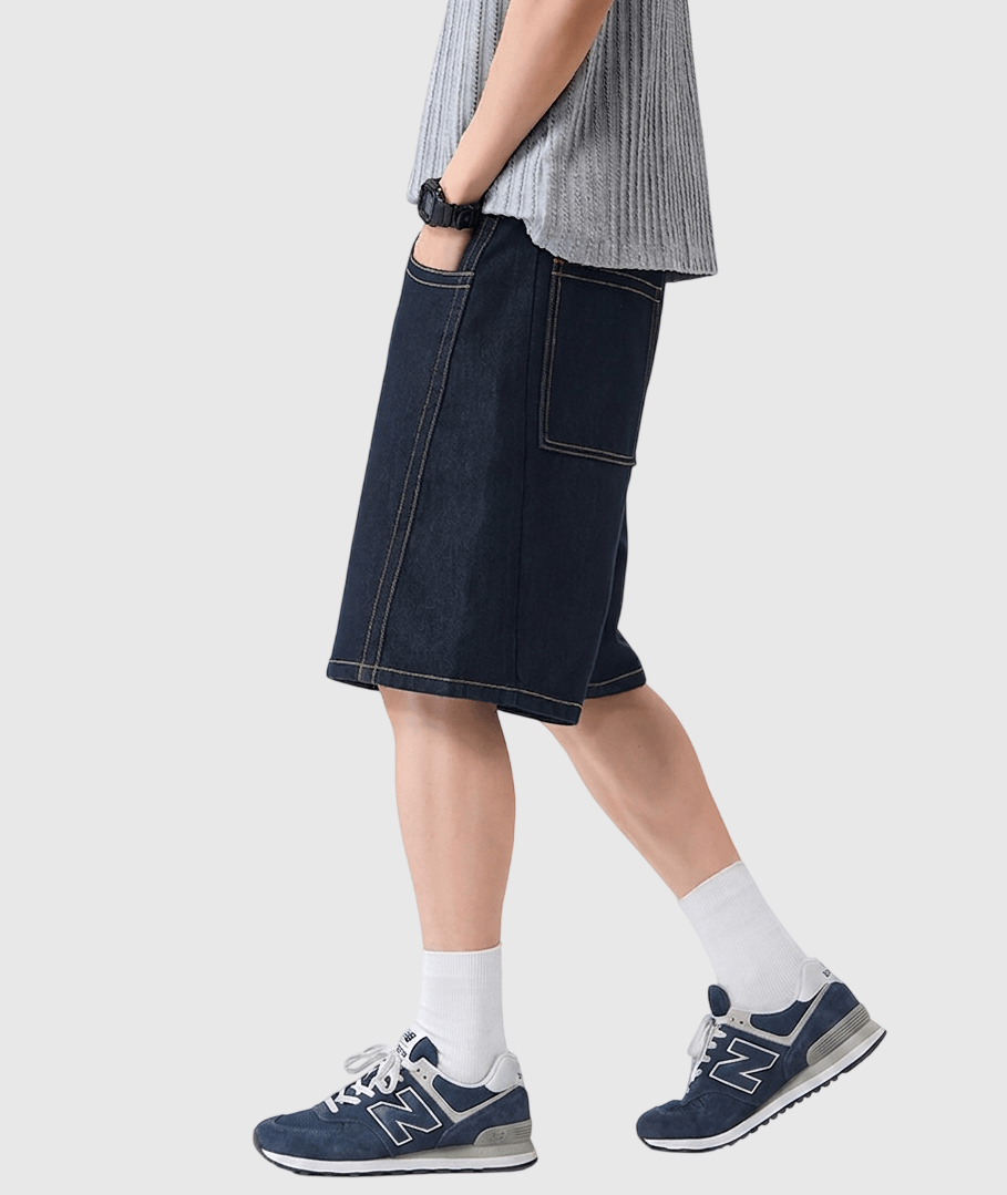 日系基礎洗水明線縫紉設計 鬆身牛仔短褲 [SBST-1168]