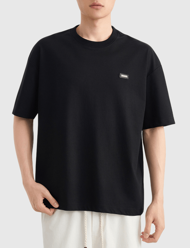 彩紗編織細金屬標籤縫紉設計 短袖 T-Shirt [CBT-1284]