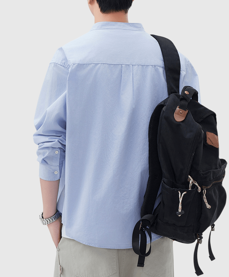 日系不規則鈕扣前袋 純棉長袖恤衫 [SBS-1371]