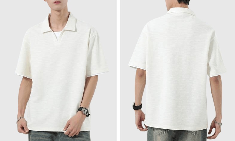 日系基礎假兩件式 V 領設計 天竺棉短袖 POLO T-Shirt [SBT-1499]