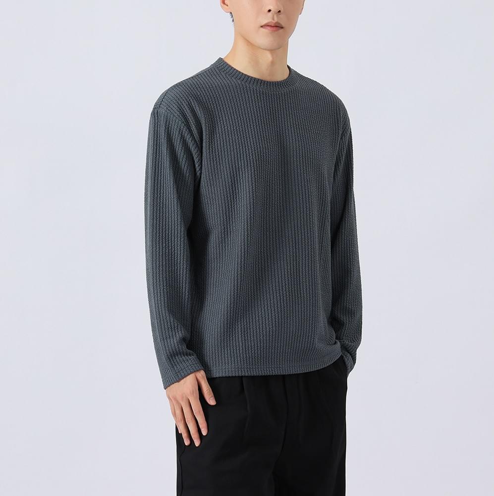 日系基礎純色粗線肌理紋理 長袖 T-Shirt [CBT-1224]