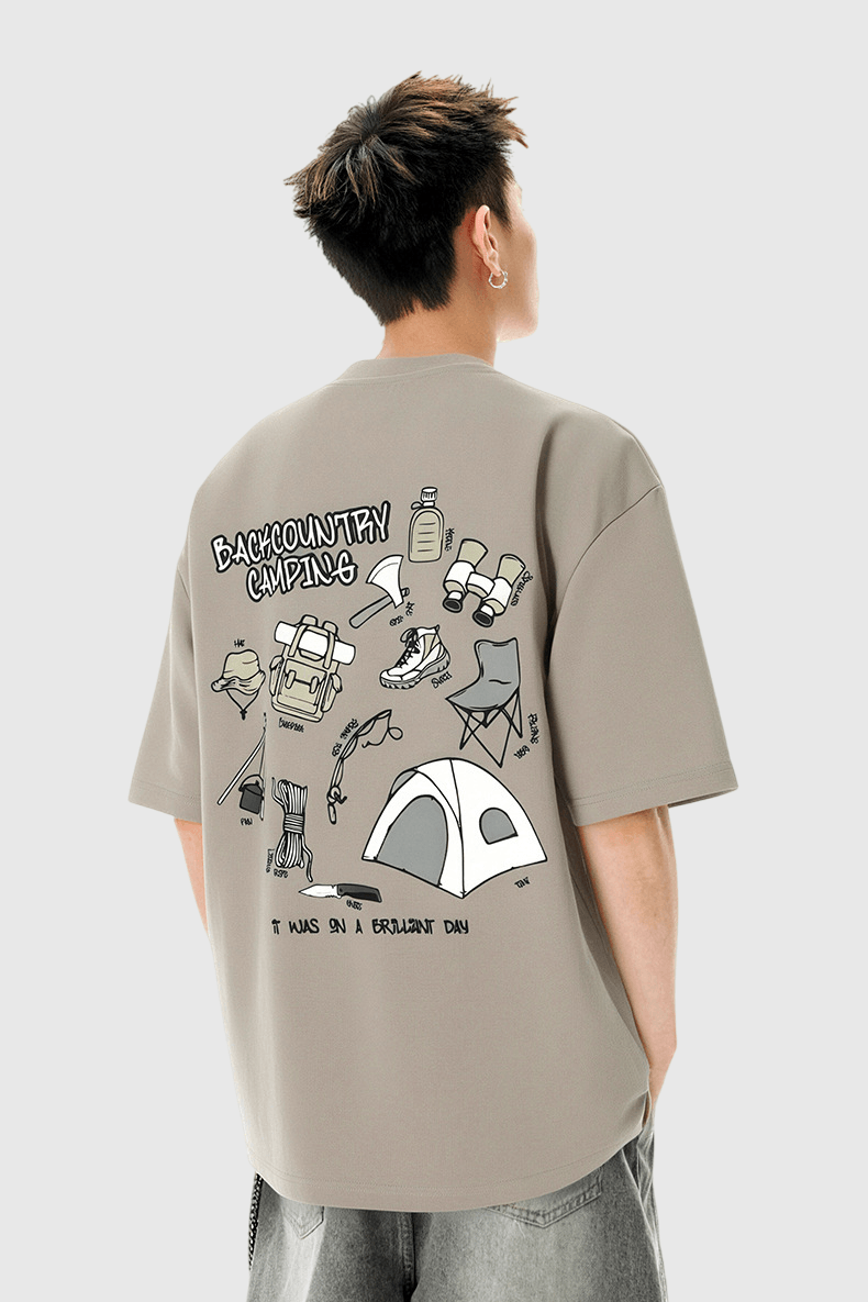 戶外露營細圖案文字印燙 短袖 T-Shirt [CBT-1265]