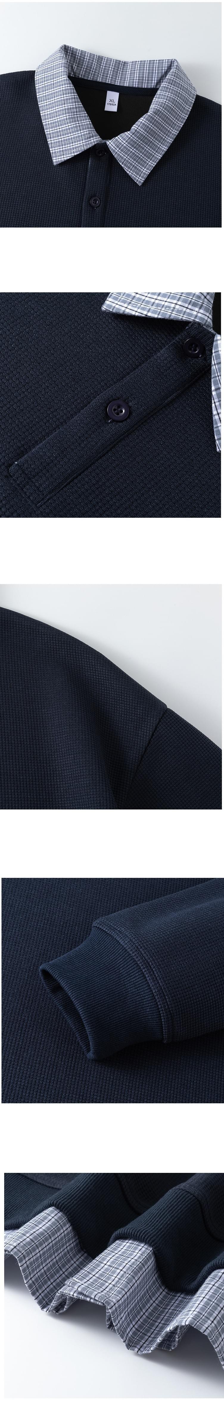 日系假兩件式恤衫縫紉拼接 Waffle 長袖衛衣 [SBH-1346]