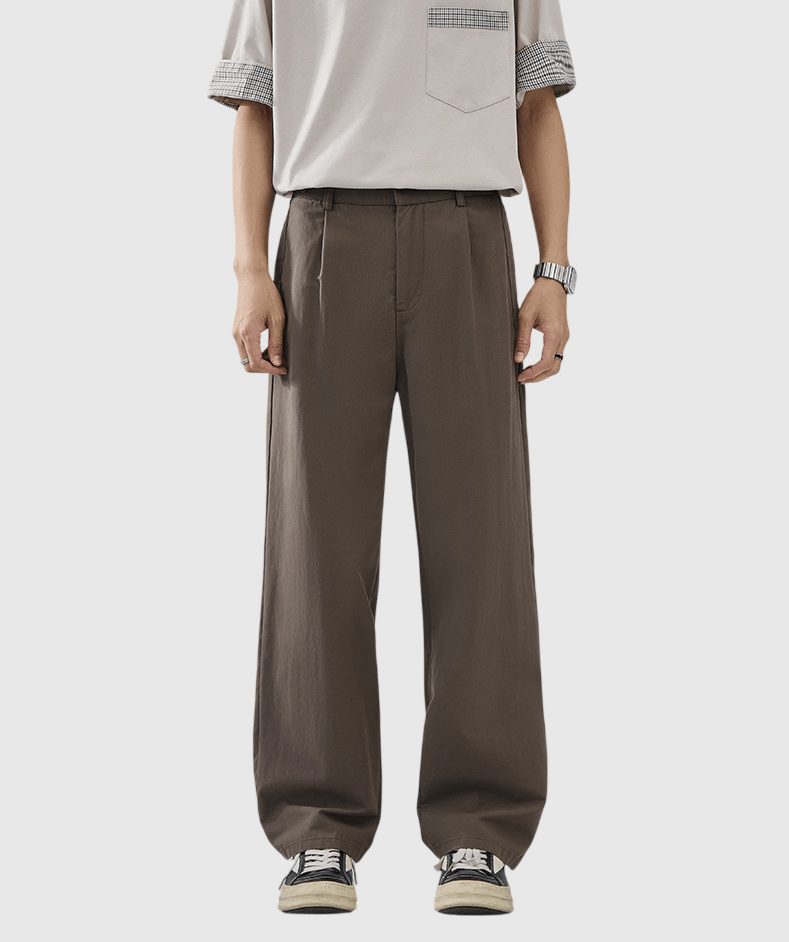 鈕扣腰袢帶設計 透氣闊腳直筒長褲 [CBP-1095]