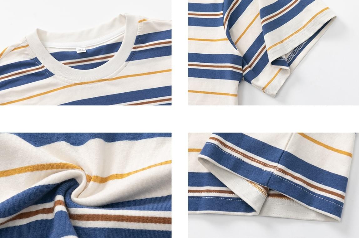 對比色系層次撞色橫間條紋 短袖 T-Shirt [SBT-1502]