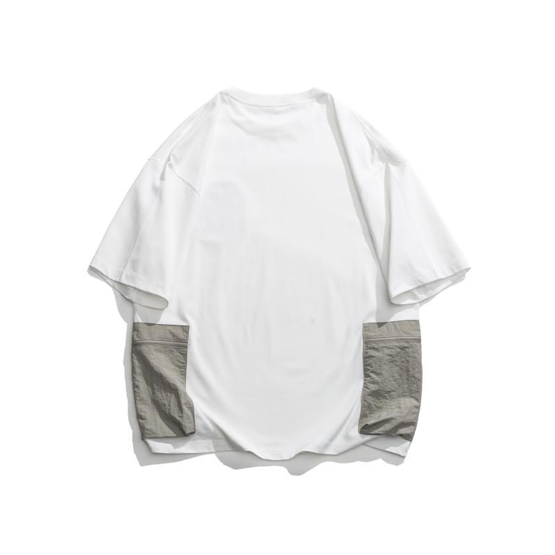 日系多袋色系拼接設計 純棉短袖 T-Shirt [SBT-1449]